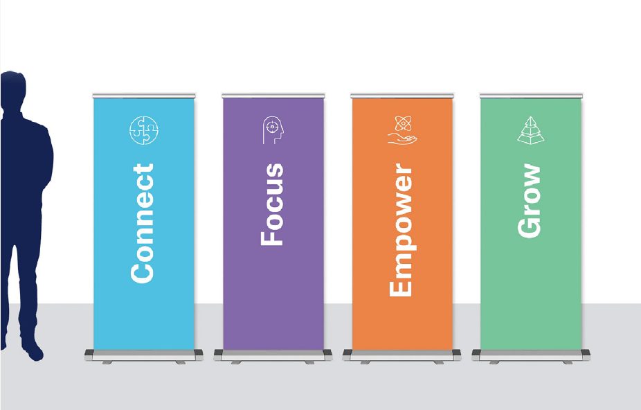 Connect, Focus, Empower, Grow retractable banners